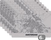 Placemat - Placemats kunststof - Kaart - Amsterdam - Simpel - 45x30 cm - 6 stuks - Hittebestendig - Anti-Slip - Onderlegger - Afneembaar