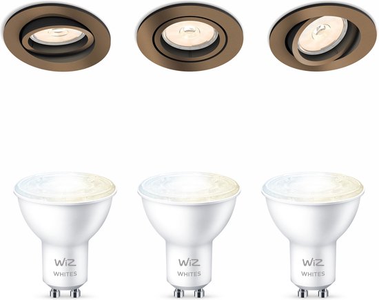 Philips Donegal Inbouwspots met WiZ GU10 Lamp - Warm-Wit tot Koel-Wit Licht - LED - Dimbaar - Spotjes Inbouw - 3 Lichtpunten - Brons