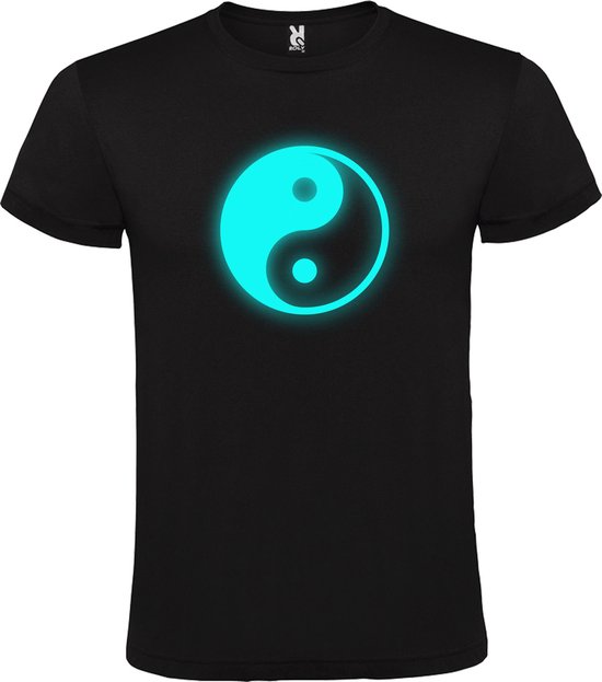 T-shirt Zwart avec image "Yin Yang" Glow in the dark Blauw Taille S