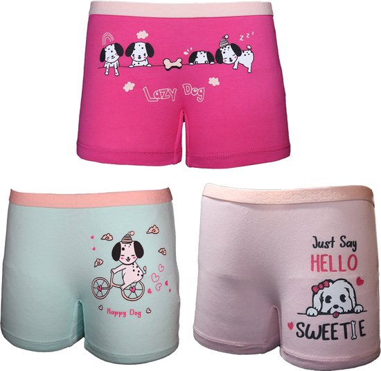 VANILLA – Meisjesondergoed, meisjes boxershorts – 3 pack - Egyptisch katoen – Roze/Blauw – 2/3 jaar – SH4575