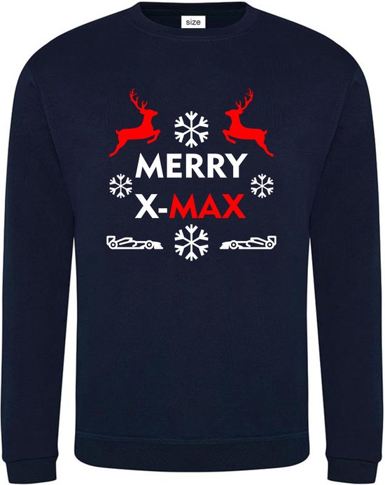 Kersttrui Merry X-MAX | race supporter fan shirt | Formule 1 fan kleding | Max Verstappen / Red Bull racing supporter | christmas kerstmis kerst trui sweater | racing souvenir | maat M
