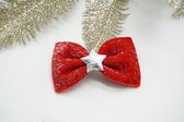 Kerst haarstrik - Kleur Rood Zilver - Haarstrik – Kerst strik - Glitter haarstrik – Haarstrik met ster  - Bows and Flowers