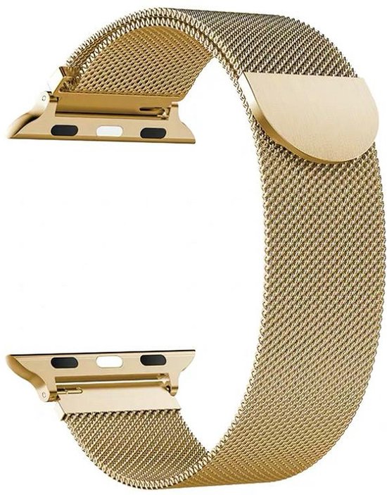 Geschikt voor Apple Watch Bandje Goud Series 1/2/3/4/5/6/SE/7 38/40/41 mm - iWatch Milanees Polsband Luxe Milanese Loop - Roestvrij staal - Magneet Sluiting - LuxeRoyal