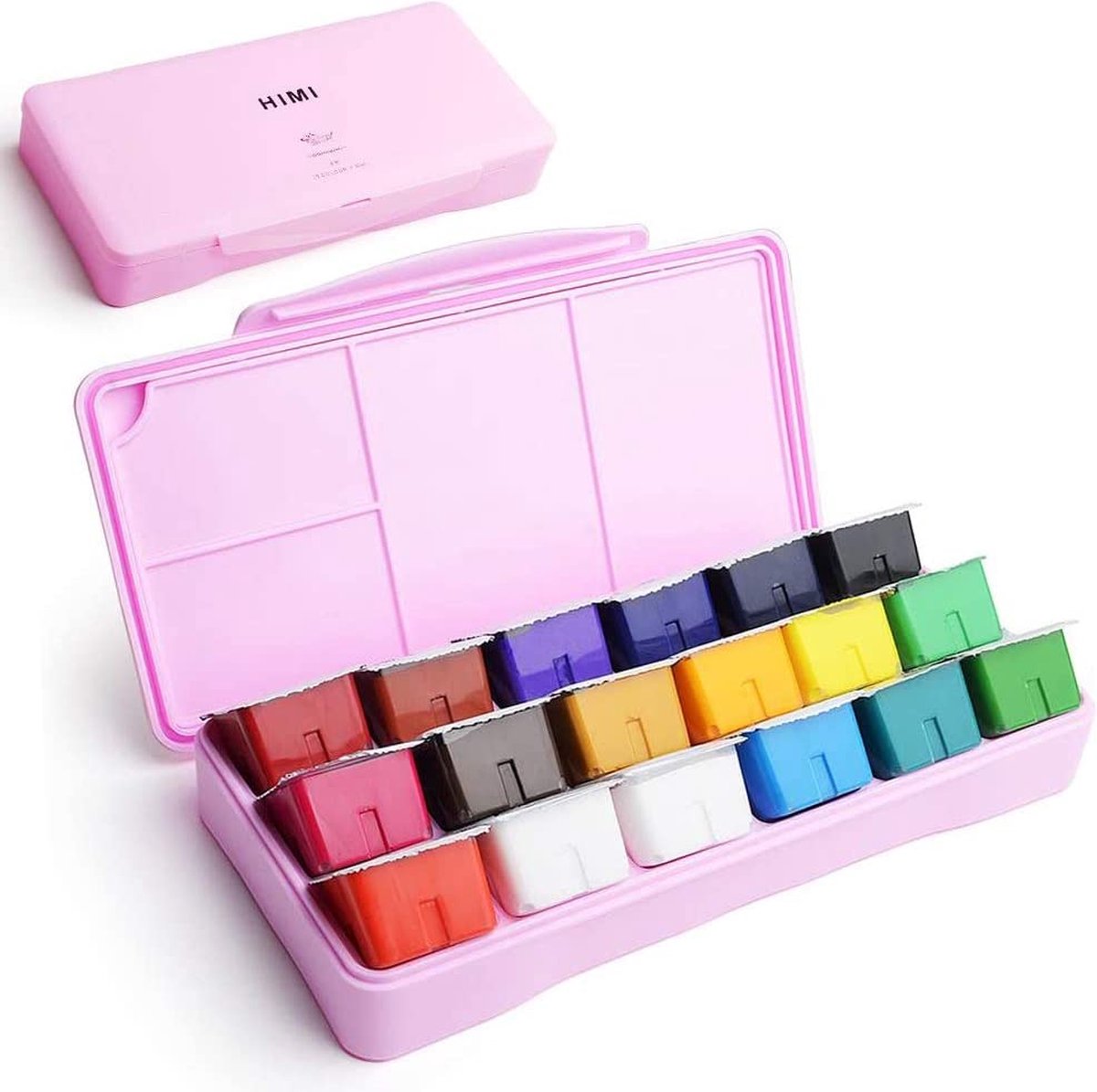 HIMI - Gouache - set van 18 kleuren x 30ml - in kunststof opbergbox roze