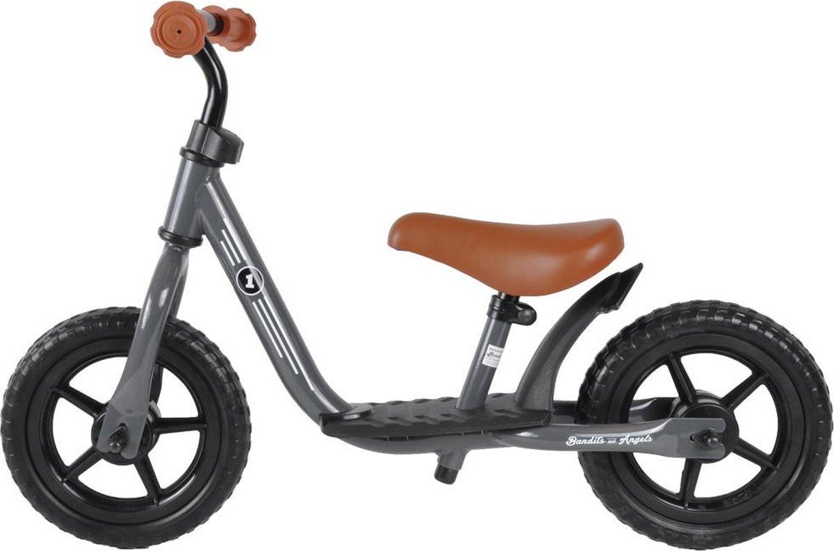 Bandits & Angels Metalen Loopfiets Met Mandje Starter Grijs met Voetenplank vanaf 2 Jaar - Limited Edition - Grijze Loop Fiets - Verstelbaar Zadel 29 tot 39 cm - Voor Jongens en Meisjes - Compact en Veilig - Lage Instap met Voetenplank — afbeelding 13
