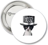 6X Happy New Year button Cat- button - poes - gelukkig nieuwjaar - oud&nieuw - jaarwisseling - 2023 - feestdagen