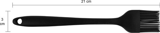 Zwarte siliconen bakkwast, 21 cm lang en 3 cm breed.