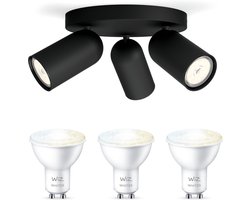 WiZ Pongee Opbouwspot (Zwart) - Warm tot Koelwit Licht - Plafondspot met 3 Lichtpunten - GU10 -Te bedienen via WiFi