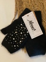 Glittersteen Vingerloze Handschoenen - Winter Wanten - Polswarmers - Zwart - Eén Maat