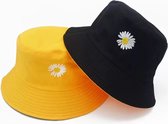 Bucket hat - Bloem - Geel - Zwart - 2 in 1 - Zonnehoedje - Omkeerbaar