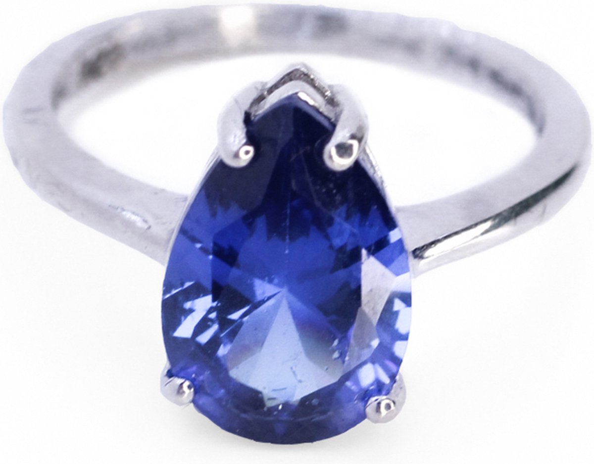 Koningsblauw set oorbellen, ring en hanger / Sterling Zilver 925 maat 52