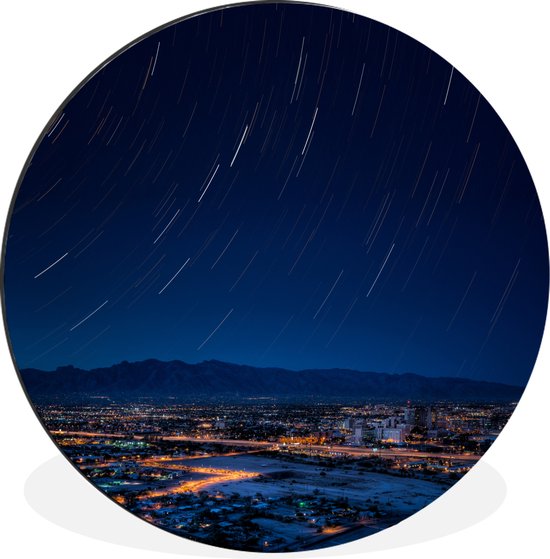 WallCircle - Wandcirkel - Muurcirkel - Luchtfoto van het Noord-Amerikaanse Tucson in de nacht - Aluminium - Dibond - ⌀ 90 cm - Binnen en Buiten