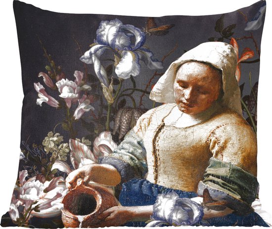Sierkussens - Kussentjes Woonkamer - 45x45 cm - Melkmeisje - Johannes Vermeer - Bloemen