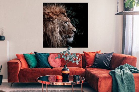 Affiche Lion - Feuilles - Animaux - 100x100 cm XXL