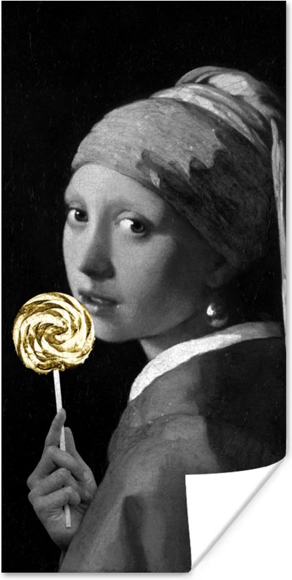 Poster Meisje met de parel - Lolly - Black en gold - 60x120 cm
