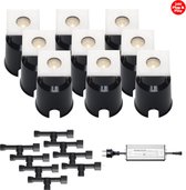 (Complete set) - 9 x LED grondspot Braga IP67 - 3 watt - 24v - Warmwit licht & 8 x Kabelverbinder T waterdicht - 24 v & 1 x LED Hamulight transformator 100w - 24v | Tuinverlichting | Buiten s