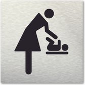 Pictogram Baby verschoonruimte - aluminum rvs look - deurbordje - 10 x 10 cm - zelfklevend - vierkant