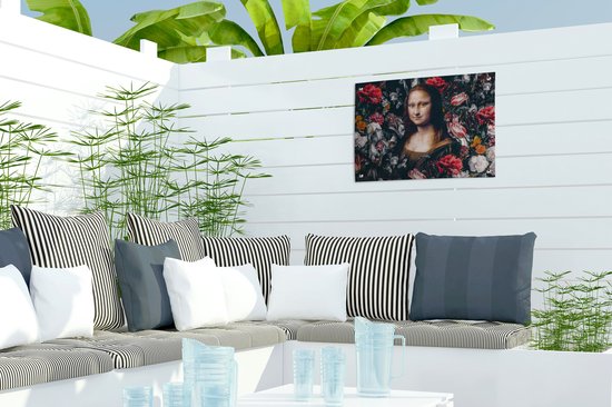 Décoration de Jardin Leonardo de Vinci - Mona Lisa - Fleurs - 40x30 cm - Toile de jardin - Affiche extérieure