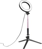6-inch ringlamp met standaard, 3-kleuren dimbare staande vloerlamp voor het vloggen van YouTube-videomake-up Selfie, via USB