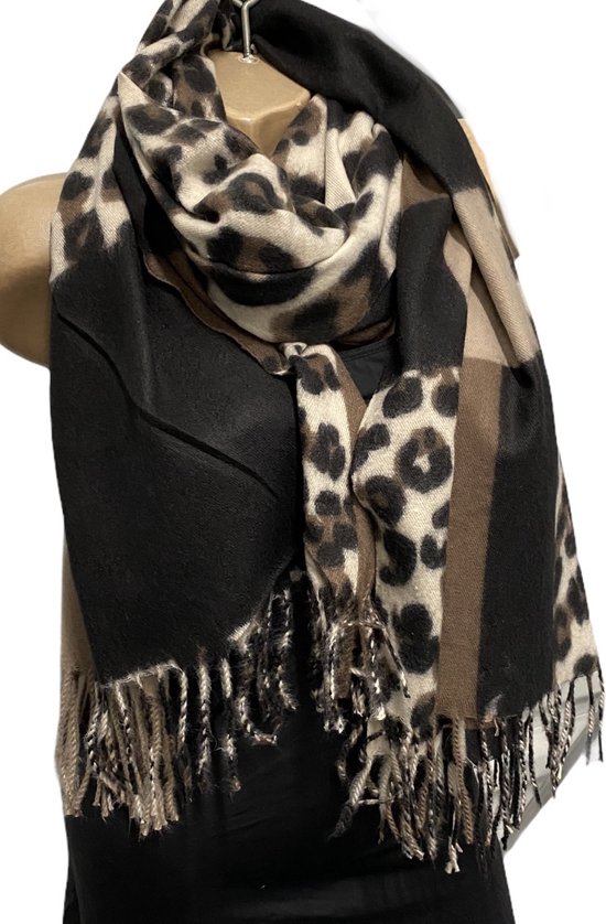 Dames lange sjaal herfst/winter zwart/taupe