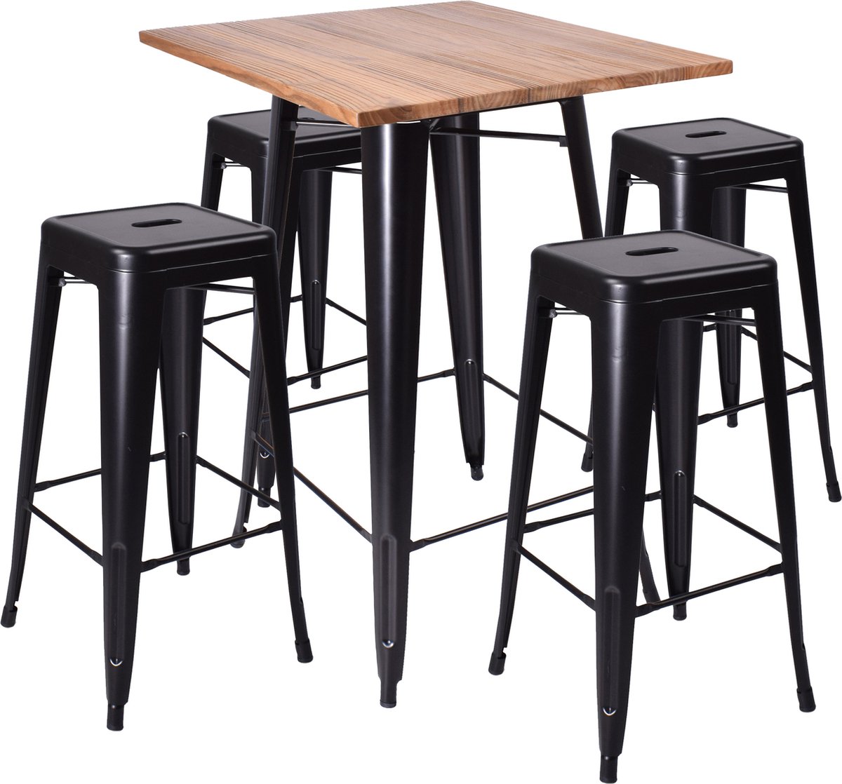 Bartafel + barkrukken Vintage Tolix - zwart - set van 4 inclusief tafel