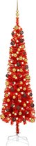 Huis en Tuin Depot Kerstboom Met Led'S En Kerstballen Smal 210 Cm Rood