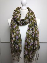 Lange dames sjaal Miranda gebloemd groen paars wit roze beige zwart