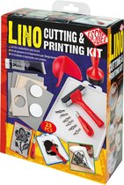 Essdee Linocut Taster kit - lino snijden voor beginners - 2 SoftCut Carving Blocks 150x105mm - Inkt Roller 45mm - 2 gutsmesjes met handvat - Zwarte inkt