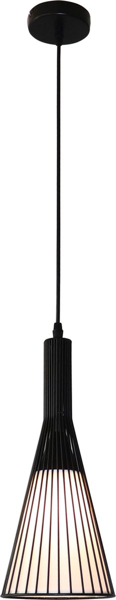Tango hanglamp met E27-fitting, mat zwarte stalen ophanging en witte stoffen kap, diameter 155 mm, hoogte 365 mm