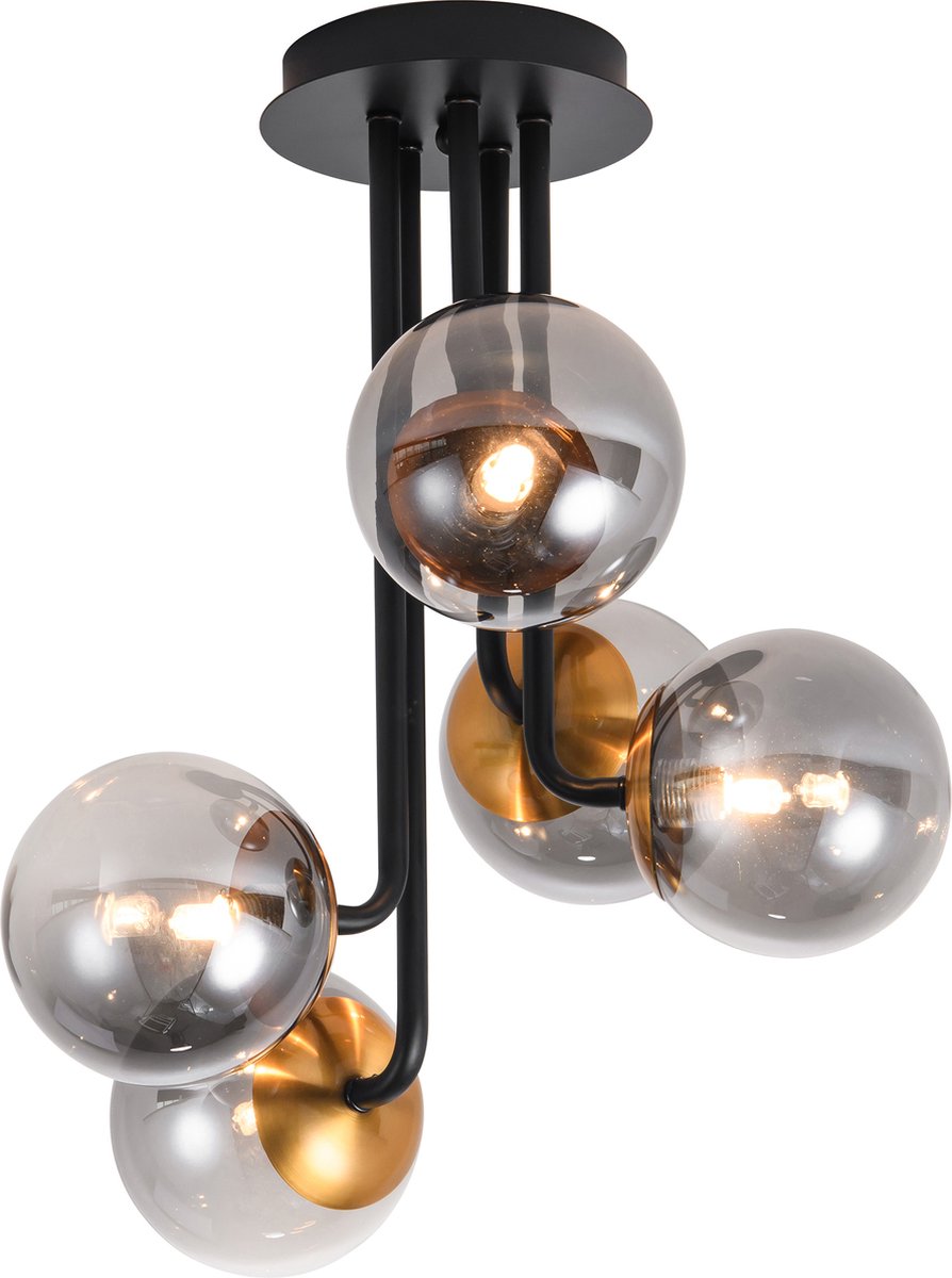 TSURU plafond 5x G9 LED incl. mat zwart/brons