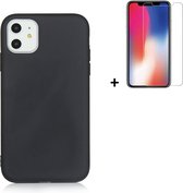 Hoesje iPhone 11 - Screenprotector iPhone 11 - Siliconen - iPhone 11 Hoes Zwart Case + Tempered Glass