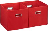 Relaxdays 2x opbergbox stof - rood - opvouwbaar - opbergmand - 30 cm - kast organizer