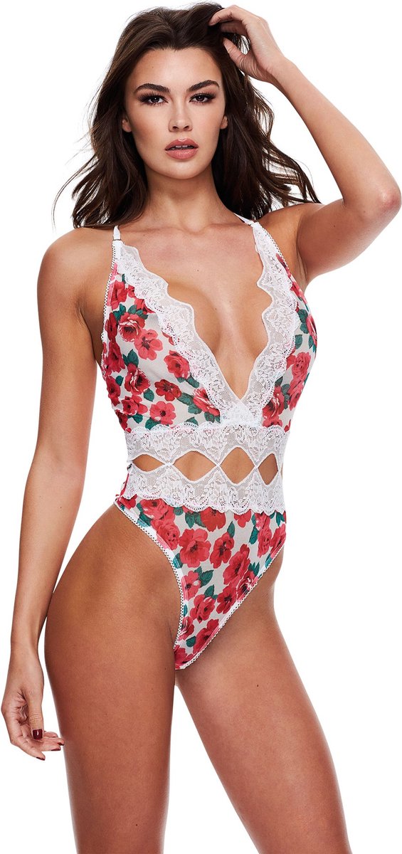 Goedkoopste Baci - White Floral & Lace Teddy S/M