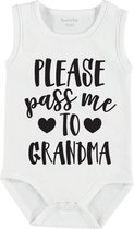 Baby romper met tekst | please pass me over to grandma | mouwloos | maat 50-56 | kraam cadeau | baby