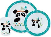 2x stuks panda thema kunststof kinderservies set 3-delig bord/kom/beker - Ontbijtservies kinderen
