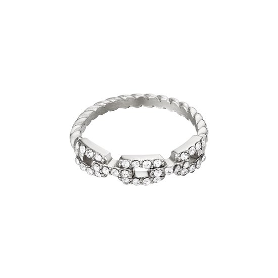 Ring in kettingstijl en diamanten - Yehwang - Ring - Zilver