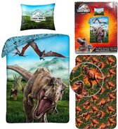 Dekbedovertrek Dino - Jurassic World - Dekbed Kinderen - 1persoons - 140x200 cm - incl. Jurassic World Hoeslaken T-Rex - Eenpersoons - 90 x 200