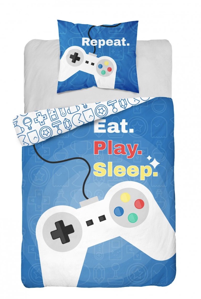Dekbedovertrek Gamer-Eat Play Sleep - Eenpersoons - 140 x 200 cm - Katoen.