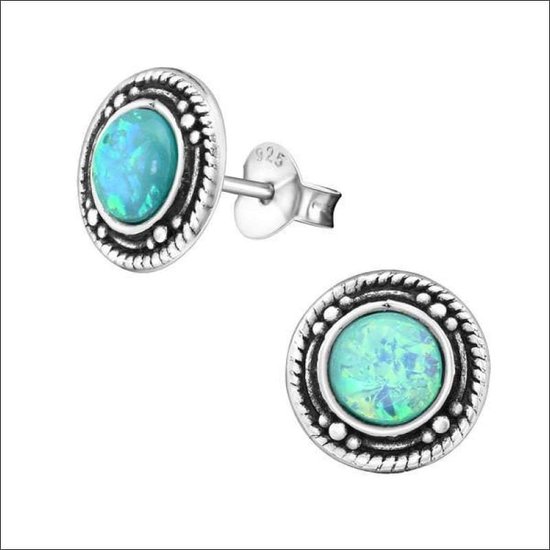 Aramat jewels ® - Bali oorbellen opaal rond 925 zilver mint groen 9mm dames