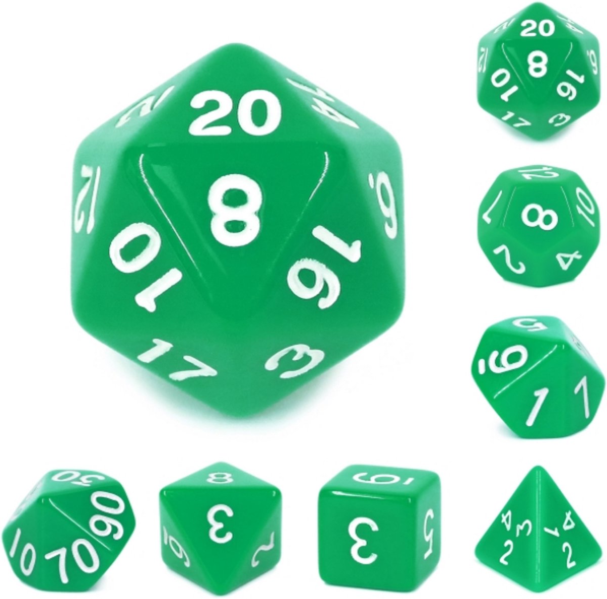 Polyset Dice | Dobbelstenen - Set Van 7 Stuks - Groen Wit Ondoorzichtig| Voor D&D en Andere Rollenspellen | Plastic Dobbelstenen Set voor Dungeons and Dragons | Polyhedral Dice Set | Met Mooie Zwarte Velvet Dice Bag voor Ongeveer 3 Sets