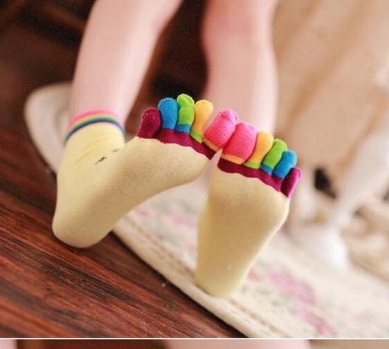 Teensokken dames - teen sokken - socks - geel - print smile - 36-40 | bol.com