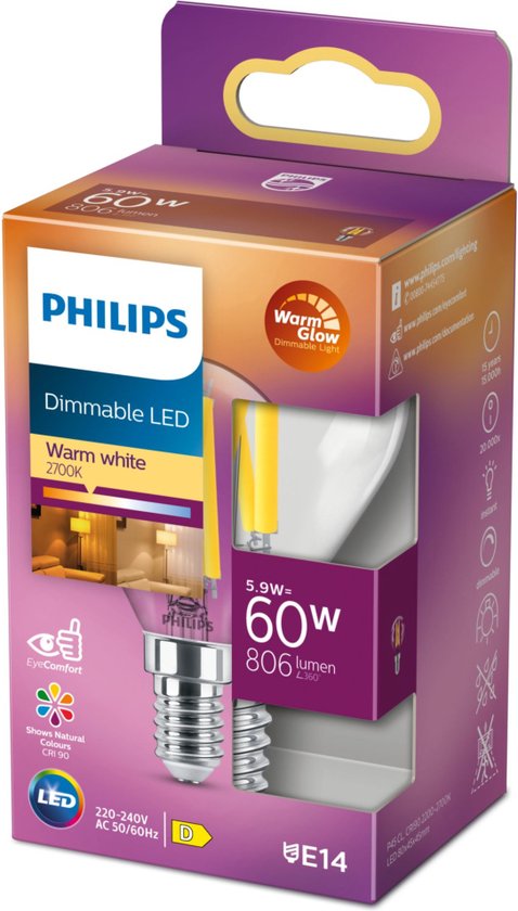 Philips Lighting 871951432459600 Lampe LED Label énergétique D (A - G) E14 Boule 5,9 W = 60 W Warmwit (Ø xl) 45 mm x 80 mm 1 pc(s)