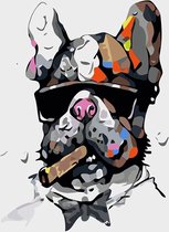Paint By Numbers Hond met Sigaar - Schilderen op Nummer - 50x40cm - Volwassenen - Stipco