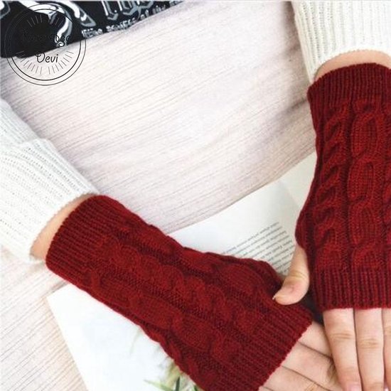 Vingerloze handschoen - Gebreide handschoen - Bordeaux rood - Polswarmer - Handschoenen - Winter