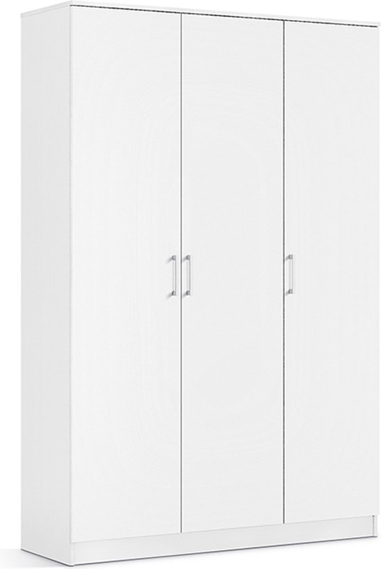 Kledingkast Loek Wit - Breedte 120 cm - Hoogte 180 cm - Diepte 54 cm - Met planken - Met openslaande deuren