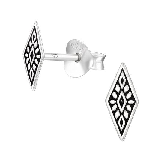 Aramat jewels ® - Zilveren bali oorbellen ruit 925 zilver 8x3mm geoxideerd