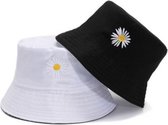 Bucket hat - Bloem - Wit - Zwart - 2 in 1 - Zonnehoedje - Omkeerbaar