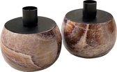 Gifts Amsterdam Kaarsenhouder Marble I Set van 2 I 9,5 X 9 Cm I Staal Bruin I