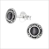 Aramat jewels ® - Zilveren oorbellen cats eye grijs 925 zilver 7mm geoxideerd