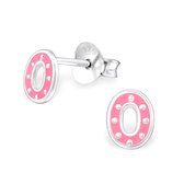 Aramat jewels ® - Zilveren kinder oorbellen ovaal roze emaille 5x6mm